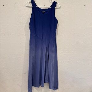 Eileen Fisher Blue Silk Midi Dress Womens PP 2P Asymmetrical Hem Cocktail Ombré